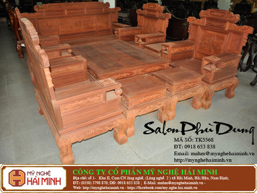 Salon Phù Dung gỗ Hương sơn huyết - Mã số SAL5568