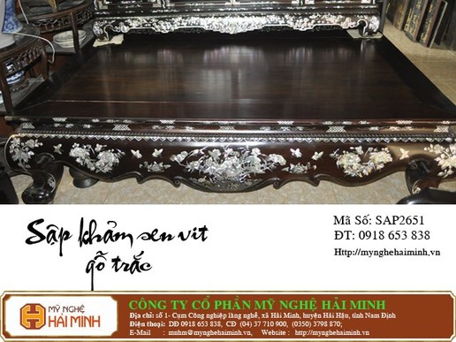 Sập khảm sen vịt gỗ trắc -  Mã số SAP2651