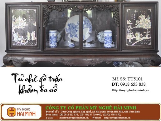 Tủ chè gỗ trắc khảm ốc cổ -  Mã số TU5101